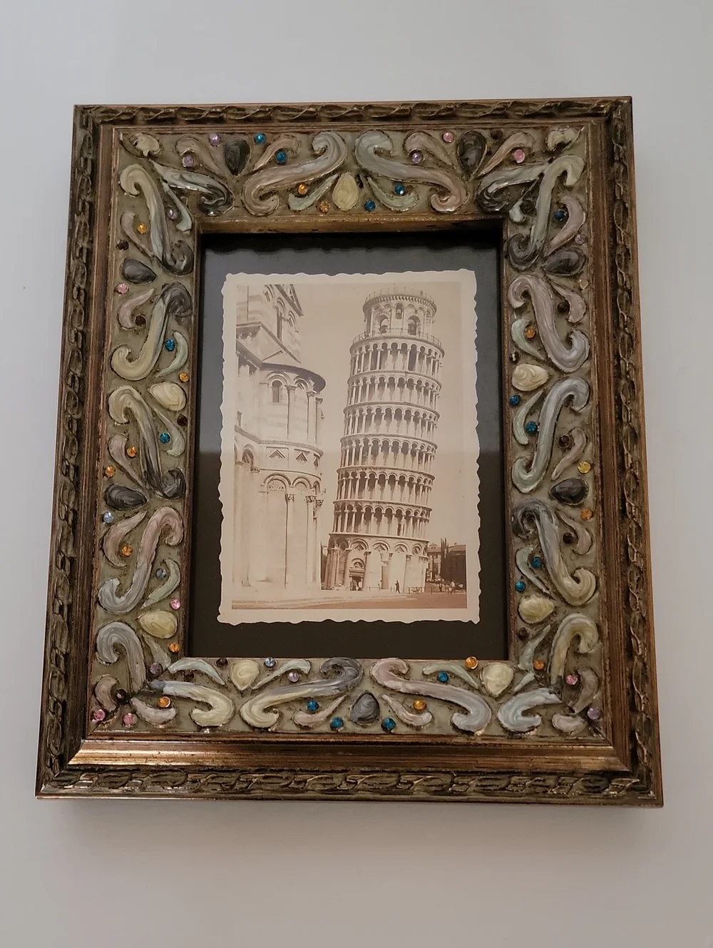 Mosaic Picture Frame – Antique Bronze Filigree with Inlaid Polish Stones